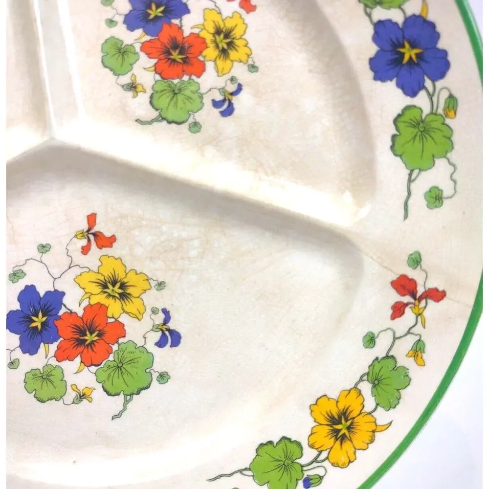 Antique CC Thompson Madison Divided Split Plate Or Grill Plate Floral 10” Wide